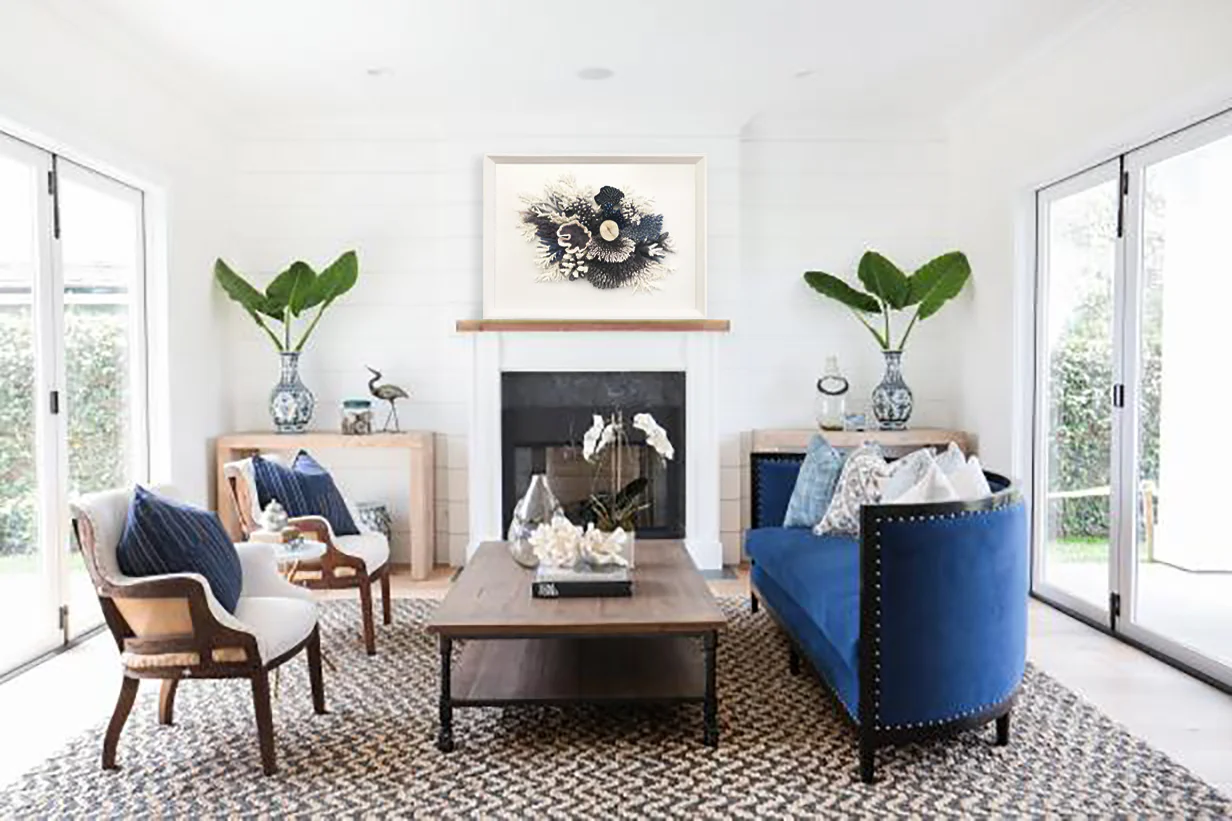 Natural Coral in Indigo Blue and White Wall Art - Image 4