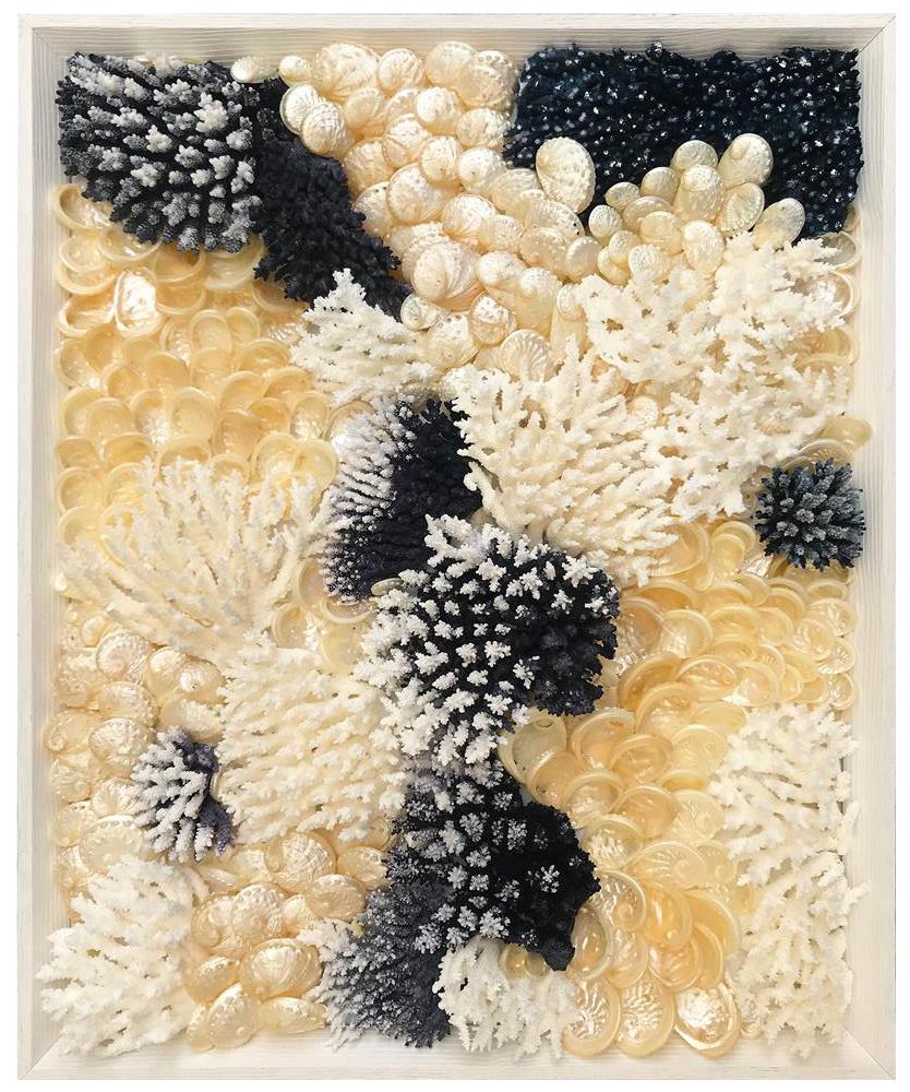 Natural Coral and Abalone in Indigo and Gold Wall Art - Image 5