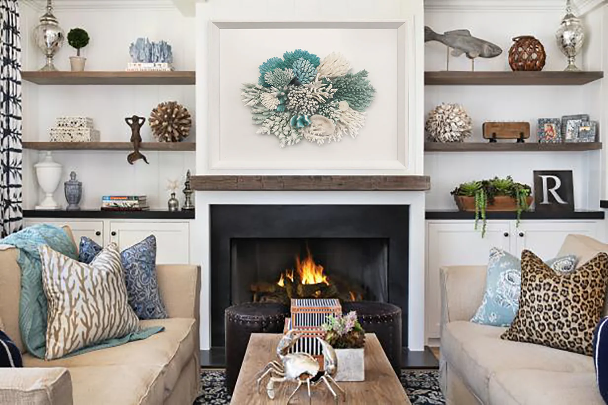Natural Coral in Aqua and White Wall Art - Image 5